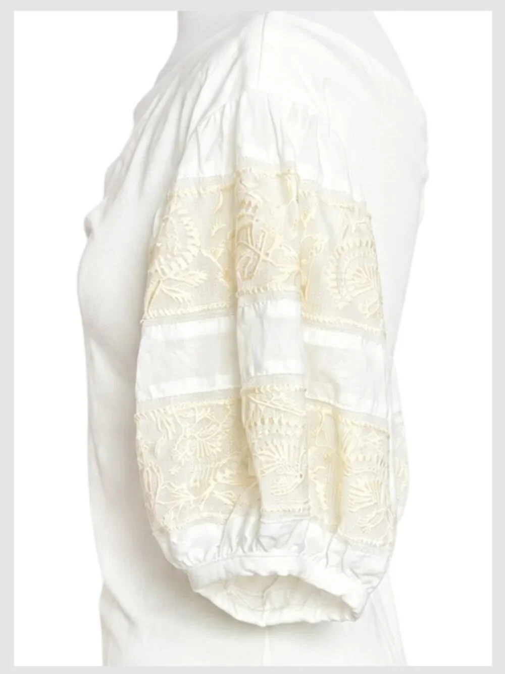 Free People Rock With It Off Shoulder Puff Embroidered Sleeve Top Ivory S